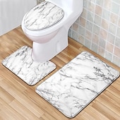 preiswerte 3PC-Badteppich-Mattenset-3er-Set Badematten, rutschfeste Badezimmermatte, U-förmiger Konturenteppich&amp;amp;Toilettendeckelbezug, Badematte mit Marmorstruktur, rutschfest&amp;amp;weicher, saugfähiger Polyesterteppich