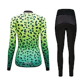 abordables Conjuntos de Ropa de Mujer-Mujer Maillot de Ciclismo con Cullotte Largo Manga Larga MTB Bicicleta Montaña Ciclismo Carretera Blanco Verde Trébol Animal Bicicleta Forro Polar Bandas Reflectantes Deportes Ropa