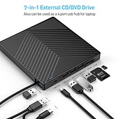 billiga Ljud- och bildtillbehör-extern cd dvd-enhet 7 i 1 ultratunn cd-brännare usb 3.0 med 4 usb-portar och 2 tf/sd-kortplatser optisk diskenhet för bärbar dator mac pc windows 11/10/8/7 linux os