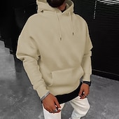 preiswerte Basic-Hoodies für Herren-Herren Hoodie Sweatshirt Kapuze Aprikose Schwarz Weiß Gelb Wein Mit Kapuze Feste Farbe Kordelzug Sport &amp; Natur Casual Strassenmode Heißprägen Strassenmode Sportbekleidung Basic Herbst Winter