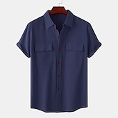 abordables Classique-Homme Chemise Lin Chemisette Chemise d&#039;été Tenues de plage Chemise boutonnée Plein Vacances Casual Rose Claire Blanche Vert Claire Rouge Manche Courte Col rabattu Eté Vêtement Tenue