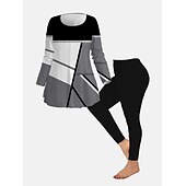 cheap Two Piece Sets-Women&#039;s 2 Pieces Casual Set Long Sleeve Crew Neck Floral Print Daily Going out Weekend Black And White Gray Black Black Fall Regular Fit