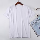 economico Magliette casual da uomo-Per uomo Maglietta Manica Corta Scollo a V Estate Primavera Colore Solido / Tinta Unita Senza cuciture Essenziale Casual Casuale Quotidiano Rosso bordeaux Nero Bianco Maglietta Top per Uomo