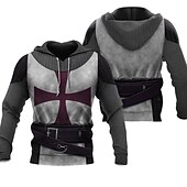 abordables Sweats à capuche pour hommes-Homme Graphic Chevaliers templiers Sweat à capuche Sweats à Capuche Sweat-shirt Sweat à capuche manche longue Sweat à capuche Capuche Design 3D effet Travail du quotidien Fin de semaine Blanc + gris