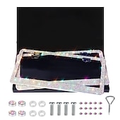 cheap Car Body Decoration &amp; Protection-2 Pack Bling License Plate Frames for Women Sparkly Rhinestone Diamond Car Accessories for Women Handcrafted Stainless Steel Car License Plate Cover with Glitter Crystal Caps