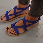 abordables Sandales femme-Femme Sandales Bohème Sandales plates du quotidien Eté Talon Plat Bout ouvert Daim Mocassins Noir Bleu Marron