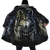 levne pánská fleecová bunda-Pánské Zimní kabát Fleecová bunda Kabát Sporty a outdoor Denní nošení Zahřívací Prodyšné Zip Kapsy Podzim zima Vlk Bandana Print Šik ven Etnický styl Mikina Dlouhé Běžný Černá Fialová Oranžová Hněd