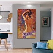 abordables Art Nude-Fait à la main Peinture à l&#039;huile Hang-peint Peint à la main Verticale Personnage contemporain Moderne Toile roulée (sans cadre)