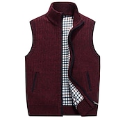 preiswerte Herren Strickjacke-Herren Pullunder Strickjacke Reißverschluss-Pullover Pulloverjacke Fleece Pullover Stricken Gestrickt Einfarbig Stehkragen Moderne zeitgenössische Outdoor Lässig Bekleidung Winter Schwarz Wein S M L