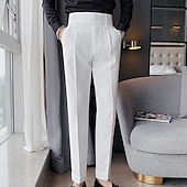 abordables Mince-Homme pantalon de costume Pantalon Pantalon plissé Pantalon de costume Pantalon Gurkha Poche Taille haute Plein Confort Mariage Bureau Travail Elégant Rétro Vintage Noir Blanche Taille haute