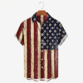 billiga Flaggmönster-Amerikanska självständighetsdagen Herr Amerikanska flaggan Skjorta Knapp upp skjorta Vintage Hawaii skjortor Kortärmad Tropisk Mode Hawaiisk Ledigt Helgdag Strand Sommar Vår Nedvikt Mönster