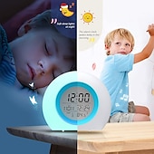 رخيصةأون ضوء الليل الذكي-ألوان LED الذكية ساعة منبه رقمية ملونة تتغير مع اللمس للأطفال والأولاد، ساعة منبه تنبيه للنوم مقياس حرارة موسيقى طبيعية هدايا