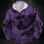 abordables Gótico &amp; Calavera-Hombre Cráneos Estampados Sudadera Sudaderas Sudadera con capucha y cremallera completa Manga Larga Sudadera con capucha Con Capucha Ropa de calle Impresión 3D Deporte Diario Deportes Vino Rojo