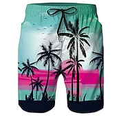 cheap Tropical Plants &amp; Flowers-Men&#039;s Graphic Coconut Tree Swim Trunks Swim Shorts Board Shorts Mid Waist Streetwear Hawaiian Boho Casual Daily Holiday Drawstring Elastic Waist 3D Print Designer Clothing Apparel