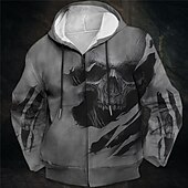 abordables Gótico &amp; Calavera-Hombre Cráneos Estampados Sudadera Sudaderas Sudadera con capucha y cremallera completa Manga Larga Sudadera con capucha Con Capucha Ropa de calle Impresión 3D Deporte Diario Deportes Vino Rojo