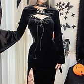 levne Šaty-Punk a gotika Sexy kostým Šaty Cosplay kostým Šaty s rozparkem Zvonové Morticia Addamsová Maškarní kostým Dámské Fantazie předvečer Všech svatých Karneval Plesová maškaráda Večírek Klub Dospělé Šaty