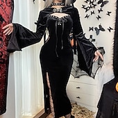 levne Šaty-Punk a gotika Sexy kostým Šaty Cosplay kostým Šaty s rozparkem Zvonové Morticia Addamsová Maškarní kostým Dámské Fantazie předvečer Všech svatých Karneval Plesová maškaráda Večírek Klub Dospělé Šaty
