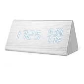 cheap Radios and Clocks-Wooden Digital Alarm Clock with Wooden Electronic LED Time Display 3 Alarm Settings Humidity Temperature Detect Wood Made Electric Clocks for Bedroom
