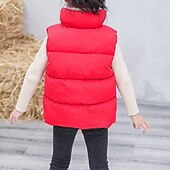 baratos Colete de menina-Infantil Para Meninas Colete Sem Manga Verde Preto Vermelho Côr Sólida Inverno Outono Moda Ao ar livre 7-13 anos