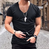 cheap Basic T shirts-Men&#039;s T Shirt Short Sleeve V Neck Spring &amp; Summer Plain Fashion Streetwear Pink Sports &amp; Outdoor Sport Going out Black White Pink Top Tee for Men