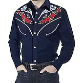 preiswerte Westernhemden für Herren-Herren Blumen Grafik-Drucke Hemd Westernhemd Cowboy-Shirt Langarm Modisch Strassenmode Designer Outdoor Täglich Herbst Winter Umlegekragen Bedruckt Button-Down Schwarz Weiß Wein Marineblau Blau