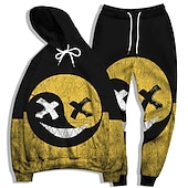 billige Herre 3D Sweatshirt Sett-Herre Grafisk Grimasse 2stk 3D-genseresett Joggedress Hettegensere Langermet Lange bukser Med hette Gatemote Grunnleggende Fritid Sport &amp; Utendørs Avslappet Sport Trykt mønster Vår Høst Lysegul Gul