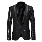cheap Men&#039;s Blazers-Men&#039;s Blazer Cocktail Party Bar Shining Outdoor Pocket Sequin Fall Winter Plain Stylish Warm Ups Shawl Collar Black Silvery Wine Royal Blue Gold Jacket
