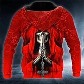 economico Felpe con cappuccio da uomo-Per uomo Teschi Stampe astratte Felpa con cappuccio Felpe Felpa Felpa con cappuccio pullover Manica lunga Felpa con cappuccio Con cappuccio Streetwear Stampa 3D Giornaliero Sport Rosso e nero Grigio