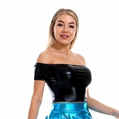 cheap Tops-Metallic 1980s Shiny Latex Patent Crop Top PU Leather Off Shoulder Women&#039;s Carnival Costume Masquerade Party Bachelorette Party Pride Parade Adults&#039; Top