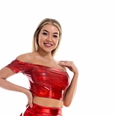 cheap Tops-Metallic 1980s Shiny Latex Patent Crop Top PU Leather Off Shoulder Women&#039;s Carnival Costume Masquerade Party Bachelorette Party Pride Parade Adults&#039; Top