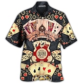 economico Camicia vintage-Per uomo Alfabetico Carte francesi Camicia Camicia hawaiana Camicia con bottoni Manica corta Tropicale Di tendenza Hawaiano Informale Hawaiano Per eventi Estate Primavera Collo ripiegabile Stampa
