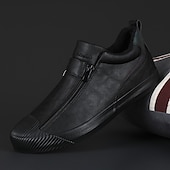 abordables Baskets-baskets à enfiler en cuir jaune pour hommes avec fermeture à glissière pour une tenue décontractée