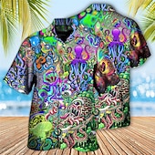 tanie Druk oceaniczny-Męskie Tropikalny Gitara Ośmiornica Koszula Koszula hawajska Koszula Aloha Krótki rękaw Koszula Wieczorne Tropikalny Moda Hawajskie Codzienny Hawajskie Święto Żółty Czerwony Fioletowy S M L