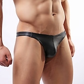 olcso Egzotikus férfi alsónemű-Férfi 1 darab G-string fehérnemű Poliuretán Spandex Tiszta szín Alacsony csípő Fekete