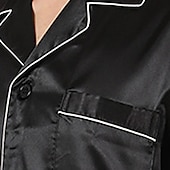 cheap Men&#039;s Pajamas-Men&#039;s Sleepwear Pajama Set Silk Pajama Pajama Top and Shorts 1 set Plain Fashion Comfort Home Bed Faux Silk Comfort Lapel Short Sleeve Shorts Button Spring Summer Black Blue