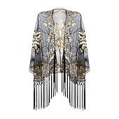 baratos Xales &amp; Envolvimentos-Loucos anos 20 Anos 20 Vestido Coquetel Xales estilo melindrosa O Grande Gatsby Convidado do casamento Paetês Franjas Fantasia Mulheres Dia Das Bruxas Carnaval Baile de Máscaras Casamento Convidado