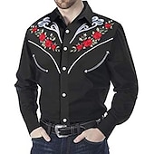 preiswerte Westernhemden für Herren-Herren Blumen Grafik-Drucke Hemd Westernhemd Cowboy-Shirt Langarm Modisch Strassenmode Designer Outdoor Täglich Herbst Winter Umlegekragen Bedruckt Button-Down Schwarz Weiß Wein Marineblau Blau