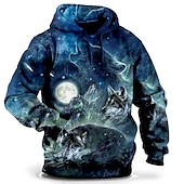economico felpe 3d da uomo-Per uomo Lupo Stampa 3D Felpa con Cappuccio Felpa con cappuccio Felpe con cappuccio Manica Lunga Felpa con cappuccio Con Cappuccio Moda Vacanza Lavoro Abbigliamento quotidiano Grigio verde Bianco e