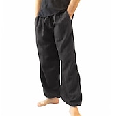 economico retrò-Per uomo Pareggiatore Pantaloni di lino Pantaloni Pantaloni estivi cascante Tasche A cordoncino Liscio Comfort Traspirante Informale Per eventi Per uscire Misto cotone e lino Boho Hippie Verde