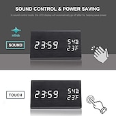 cheap Radios and Clocks-Wooden Digital Alarm Clock with Wooden Electronic LED Time Display 3 Alarm Settings Humidity Temperature Detect Wood Made Electric Clocks for Bedroom