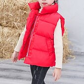 baratos Colete de menina-Infantil Para Meninas Colete Sem Manga Verde Preto Vermelho Côr Sólida Inverno Outono Moda Ao ar livre 7-13 anos