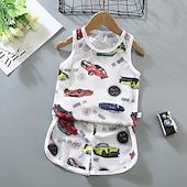 tanie Zestawy-2 elementy Brzdąc Dla chłopców Tank top i spodenki Strój Zwierzę Kreskówki Bez rękawów Bawełna Ustawić Na zewnątrz Moda Codzienny Lato Wiosna 3-7 lat Niebieski dinozaur Pióro Samochód