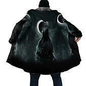cheap Men&#039;s Print Fleece Jackets-Men&#039;s Animal Wolf Graphic Prints Winter Coat Fleece Jacket Coat Warm Breathable Comfortable Fashion Streetwear Sport Sports &amp; Outdoor Daily Wear Going out Zipper Pocket Print Fall &amp; Winter Hoodie