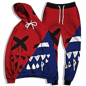 billige Herre 3D Sweatshirt Sett-Herre Grafisk Grimasse 2stk 3D-genseresett Joggedress Hettegensere Langermet Lange bukser Med hette Gatemote Grunnleggende Fritid Sport &amp; Utendørs Avslappet Sport Trykt mønster Vår Høst Lysegul Gul