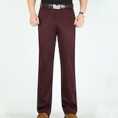 preiswerte Schlank-Herren Anzughosen Hose Hosen Tasche Gerade geschnitten Glatt Hochzeit B¨¹ro Arbeit Baumwollmischung Schick &amp; Modern Ausgefallene Weiß Wein Hoher Taillenbund Mikro-elastisch