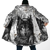 billige fleecejakke for menn-Herre Dyr Ulv Grafiske trykk Vinterfrakk Fleece-jakke Frakk Hold Varm Pustende Bekvem Mote Gatemote Sport Sport &amp; Utendørs Dagligdagstøy Ut på byen Glidelås Lomme Trykt mønster Høst vinter Hettegenser