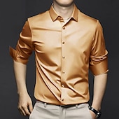 economico camicie da uomo no stiro-Per uomo Camicie Camicia non stirabile Tinta unita / tinta unita Matrimonio Per uscire Nero Bianco Rosa Arancione Manica lunga Collo ripiegabile Primavera Autunno Abbigliamento