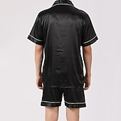 cheap Men&#039;s Pajamas-Men&#039;s Sleepwear Pajama Set Silk Pajama Pajama Top and Shorts 1 set Plain Fashion Comfort Home Bed Faux Silk Comfort Lapel Short Sleeve Shorts Button Spring Summer Black Blue