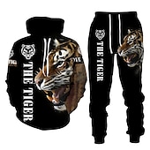 economico Set di Felpe 3D da Uomo-Per uomo Grafico Tigre 2 pezzi Set di felpe 3D Tuta Felpe con cappuccio Manica Lunga Pantaloni lunghi Con Cappuccio Streetwear Essenziale Casual Sport &amp; Outdoor Casuale Sportivo Stampato Primavera