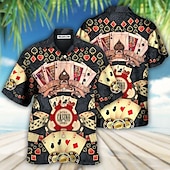 economico Camicia vintage-Per uomo Alfabetico Carte francesi Camicia Camicia hawaiana Camicia con bottoni Manica corta Tropicale Di tendenza Hawaiano Informale Hawaiano Per eventi Estate Primavera Collo ripiegabile Stampa
